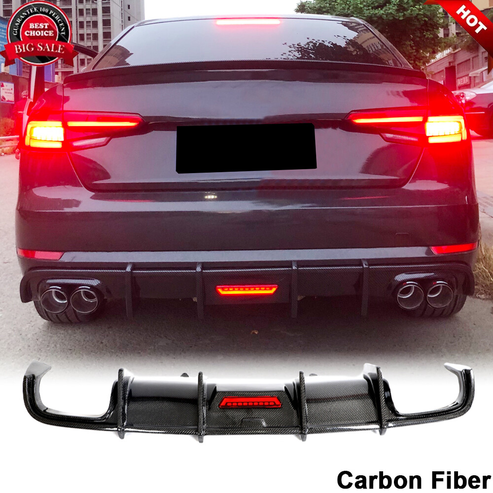 Fit For Audi A4 B9 Sedan 2017-2019 REAL CARBON Rear Bumper Diffuser Lip Spoiler
