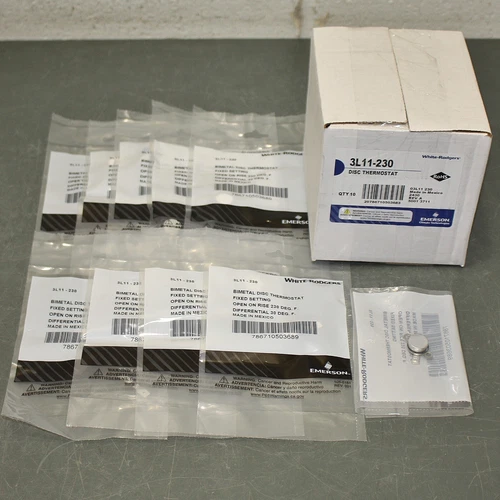 (10) Emerson 1/2" Snap Disc Thermostat 3L11-230, 224° / 236°, Open on Rise, SPST