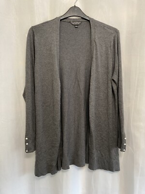 ;822 Dorothy Perkins Sz 20 Grey Knit 32”Long Cardigan Pearl Button Cuffs  UK