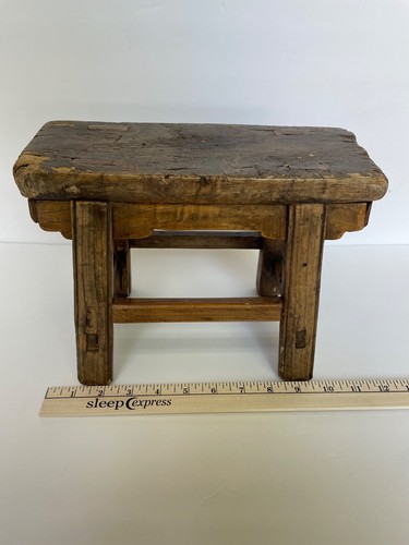 Antique Chinese Wooden Stool with Through Tenon Construction Woren Great Patina