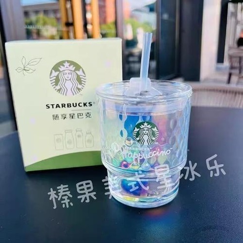 Starbucks Glass Straw Cup Small Green Pink Sakura 375ml Milk Coffee Cup Tumbler - Picture 7 of 23