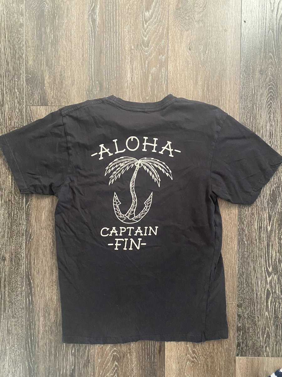Captain Fin Co Shirt Mens Small Black White Aloha Short Sleeve