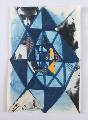 Nuno ADAMS, Signed Original Collage Abstract Blue Drawing 1999, Puerto Rico Art