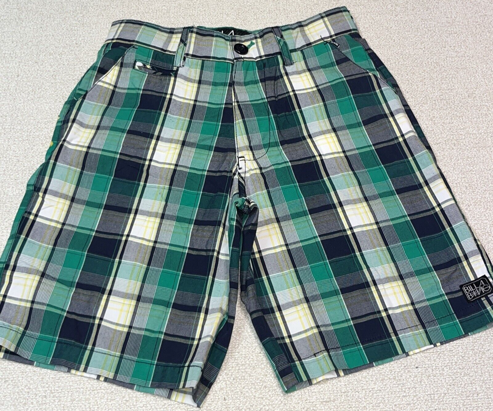 Billabong Chino Skater Shorts Youth 27/9 Colorful Plaid Flat Front Classy Logo’d