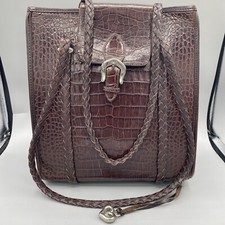 Vintage Brighton Brown Croc Leather braided Shoulder Bag western silver hardware