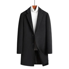 Men's Trench Coat French Business Overcoat Winter Warm Woolen Coat