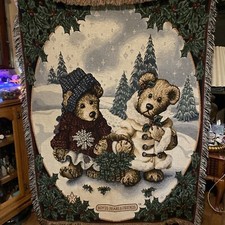 Christmas BOYDS BEARS & FRIENDS Tapestry Throw Blanket Afghan Fringed 68 X 52