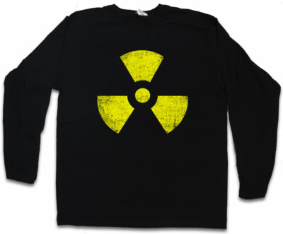 BLACK RADIOACTIVE VINTAGE SYMBOL LANGARM T-SHIRT TBBT Logo Fallout Nuclear