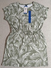 New W/Tag Hilary Radley Womens Large Green White Rayon Blend Cap Sleeve Dress 24