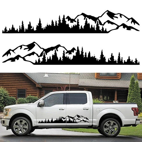 2pcs 75'' Black Mountain Tree Forest Graphic Side Body Door Vinyl Decal Sticker - Bild 3 von 8