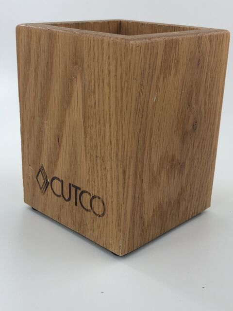 Cutco Wood Utensil holder square made in USA 5" x 4" hold knives silverware etc
