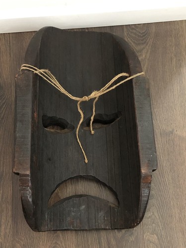 Large Chinese SAD Buddah Mask Black Hard Dark Wood Monk Face - Picture 10 of 10