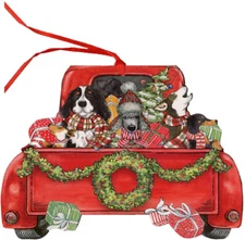 LPG Greetings Dogs in Pickup Truck Box of 12 Keepsake Ornament Christmas Cards