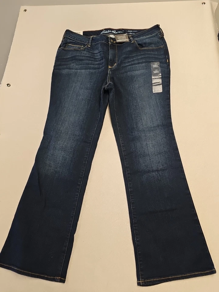 Eddie Bauer Size 14 Petit Slightly Curvy Slim Straight Jeans Blue Stretch Denim  - Image 4 of 4