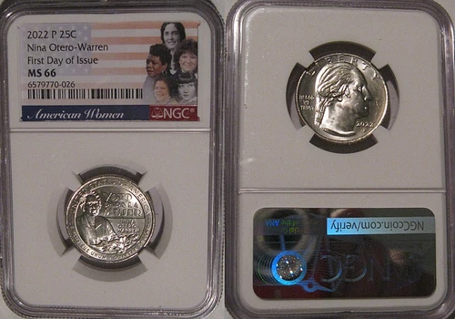 2022 P Nina Otero Warren 25c NGC MS 66 American Women Quarter FIRST DAY of ISSUE