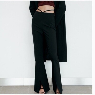 black pants with slits in the front zara
