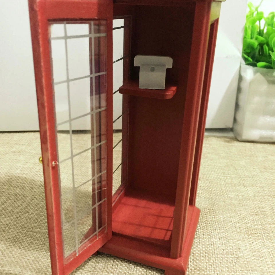 Dollhouse Red Old-Fashioned Public Telephone Booth 1:12 Miniature Decor - Image 2 of 4