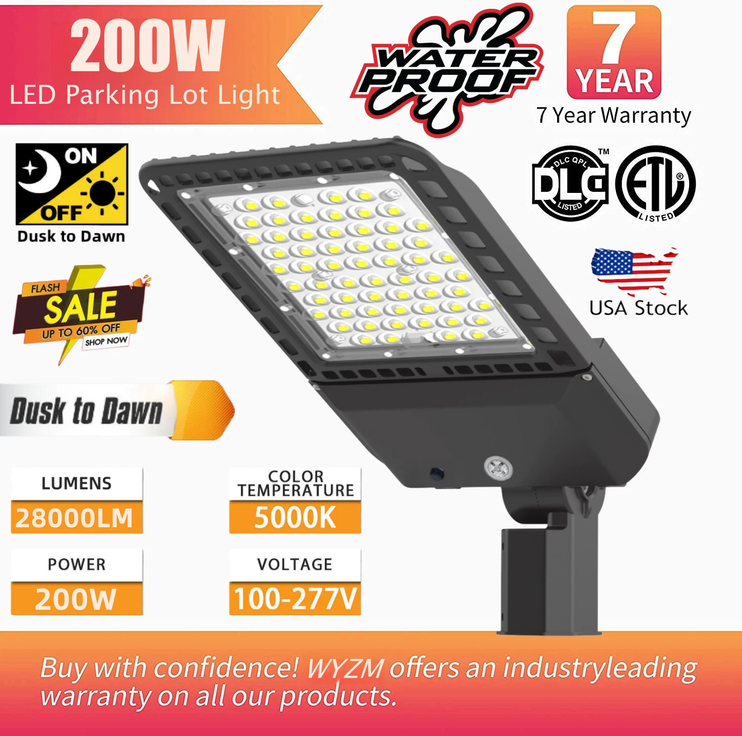 USA LED Parking Lot Light 200W Dusk to Dawn Street Shoebox Area Commercial Light