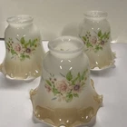 3 Vintage Milk Glass Lamp Shades Ruffled Floral Opaline  2” Fitter Flowers