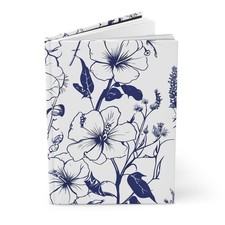Navy Floral Sketch Hardcover Journal  Notebook Diary  Gift for Her  150 Pages