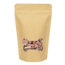 NEW - Resealable Kraft Stand up Pouch w/ BONE SHAPE WINDOW - LOT OF 500 bags