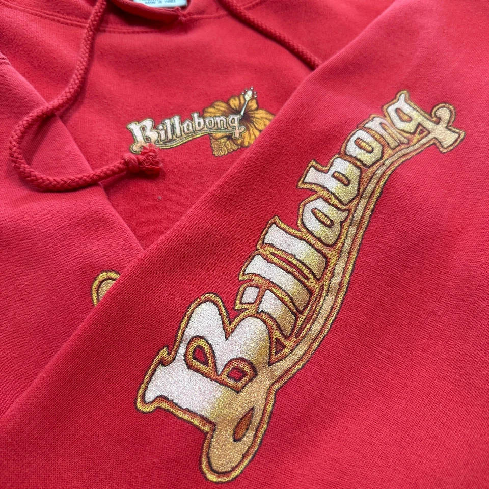Sudadera con Capucha Billabong Quad Hit De Colección Y2K Surf Skate Grial Rojo Dorado Deletrear L Rara Foto 3 de 4