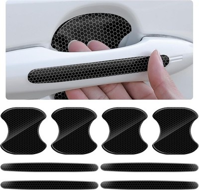8PCS Car Door Handle Protector with Reflective Design, Universal Fit, Black,