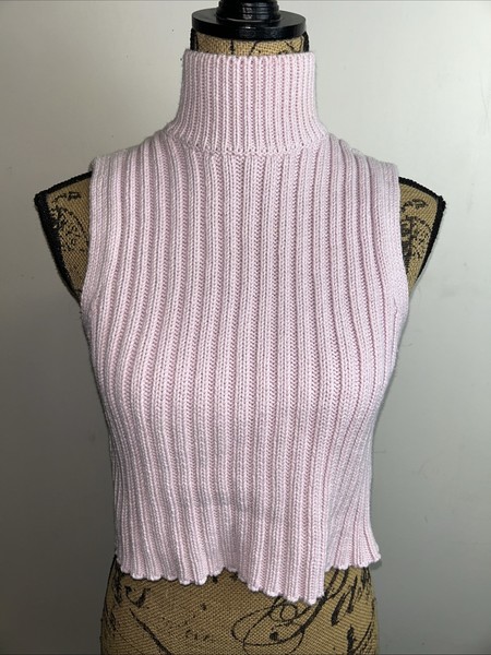Zara Women’s Sz S Knitted Best Turtleneck Sleeveless Stretch 100% Cotton VGC