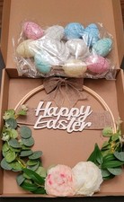 Happy Easter Wreath Decor with Colorful Light Up Eggs Flowers Sign Holiday