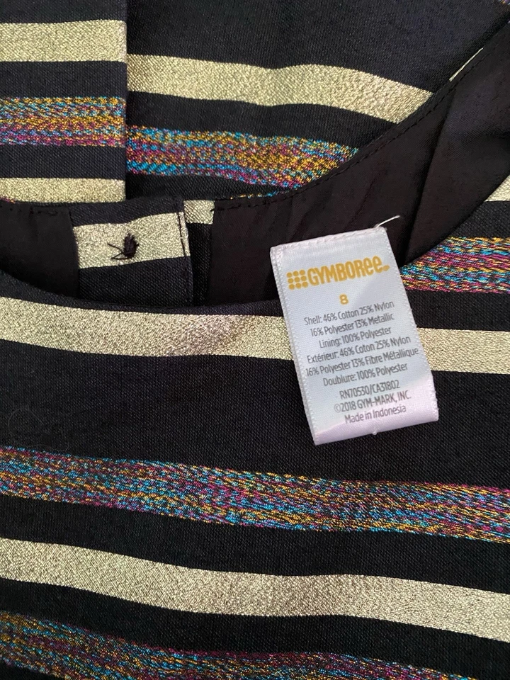 Vestido GYMBOREE 8, fiesta de lujo metálico 2018, negro, dorado, mixto, forrado, talla 8 Foto 4 de 4