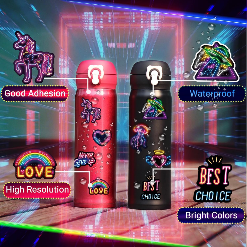Set 224 Adesivi Graffiti Neon Cool – Stickers Vinilici Impermeabili UV Per PC, Portatile, Skateboard, Auto E Moto – 56 Disegni Unici