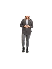 DEX Womens Stretch Pocketed Textured Cuffed Sleeve Collared Button Down Jacket