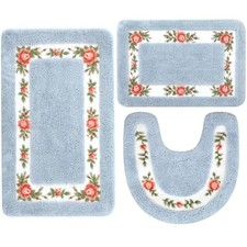 3 Pcs Rose Flowers Bathroom Rugs Set Coquette Room Decor Floral Small Blue