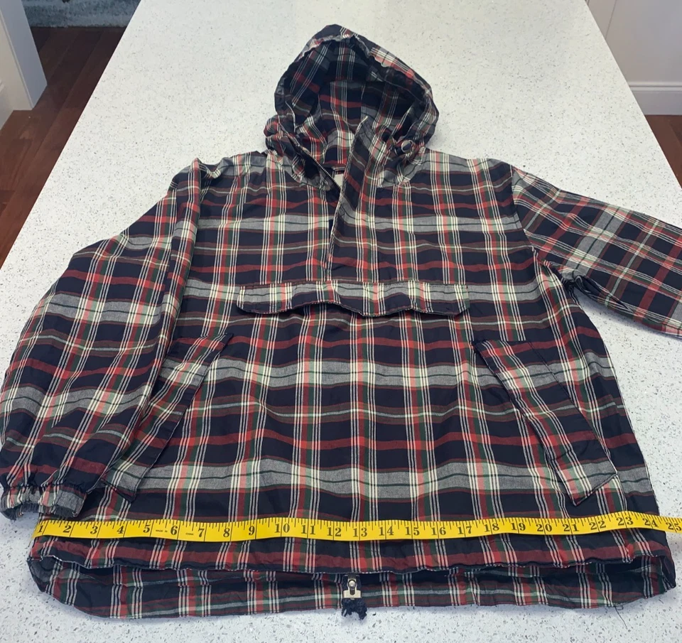 GAP Men’s Med 90s Blue Red Plaid Pullover ANORAK JACKET Hood Quarter Zip VINTAGE - Image 4 of 4