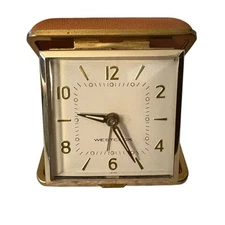 Vintage Westlox Tan Travel Alarm Bedside Alarm Clock Winds Ticks Please Read