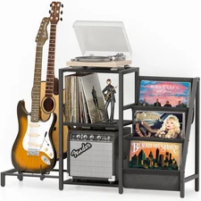 Mid Century Modern Record Player Stand, Guitar Stand for Acoustic, Electric G...