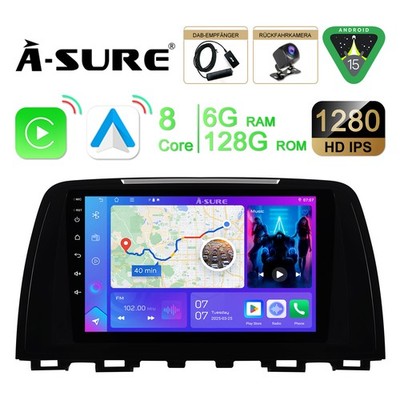 DAB+ Android 15 Für Mazda 6 GJ GL 2012-2016 Autoradio Car Play GPS Navi 6G+128GB