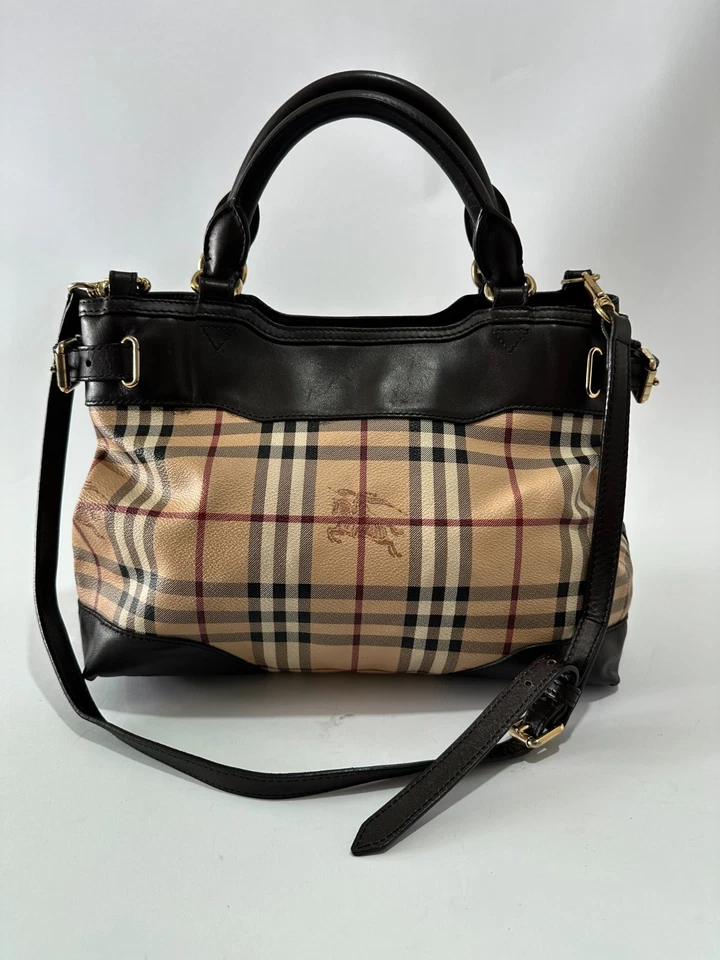 Burberry Dark Brown/Beige Haymarket Check Coated Canvas and Leather Shoulder Bag - Image 3 of 4