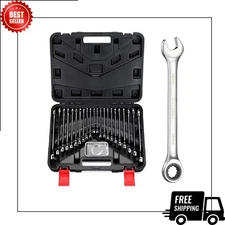 23-Piece Ratchet Wrench Set, Chrome Vanadium Steel, Metric & SAE with Organizer