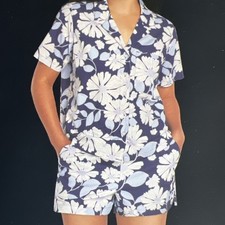 Gap Pajama Set Women's 2XL Blue Floral Woven Cotton Pockets Button Front Cottage