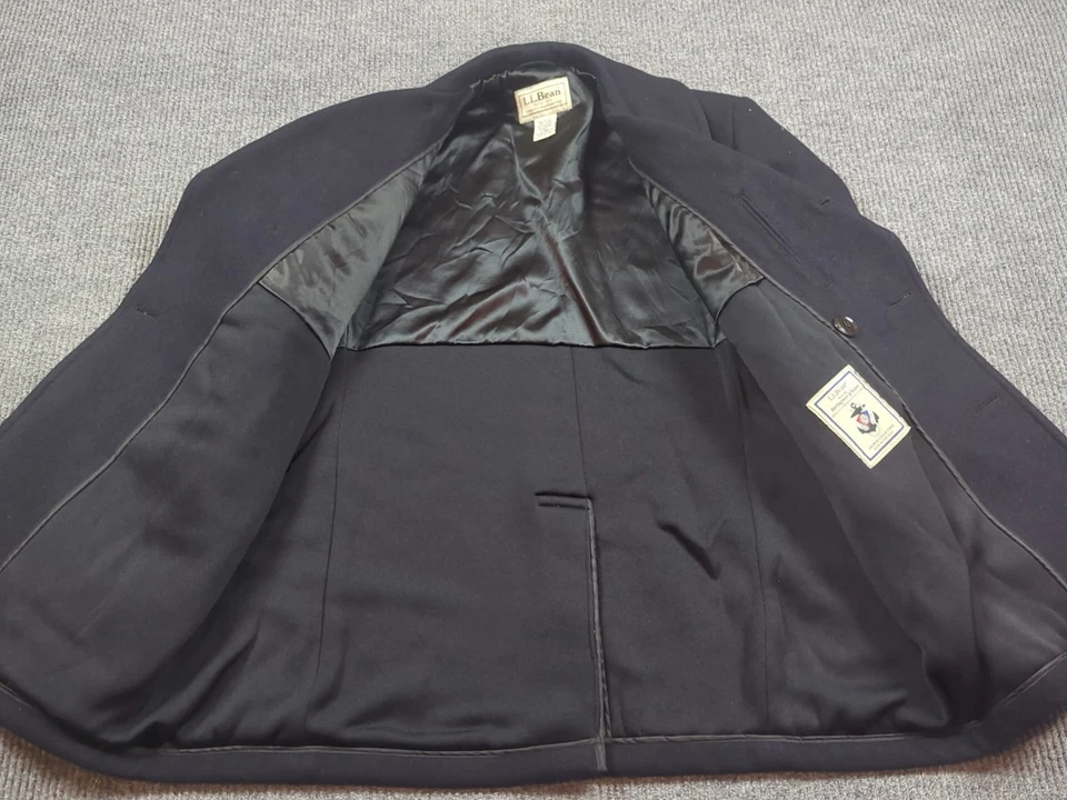 Abrigo LL Bean Hombre Grande Negro Ropa Esterlina Botón Boston EE. UU. Lana Azul Marino Colección Foto 2 de 4