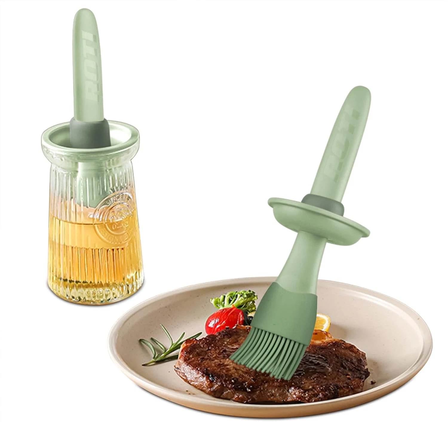 20 Cm Pastry Brush with 200 Ml Glass Oil Bottle, Silicone Brush, Professional Co