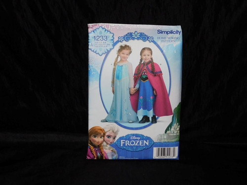 Simplicity 1233 Girls Sizes 3-8 Disney Frozen Costume Sewing Pattern Dress Cape