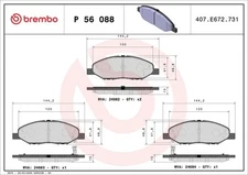 Brake Pad Set, disc brake BREMBO P56088