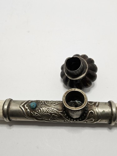 Antique Chinese Pipe Great Patina Hand Made Silver Carved - Picture 11 of 14