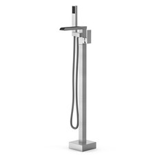 Freestanding Bathtub Faucet Floor Mount Tub Filler with Hand Shower Brass