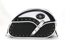 PU Leather Black White Motorcycle Saddle Bags, Baikal mini