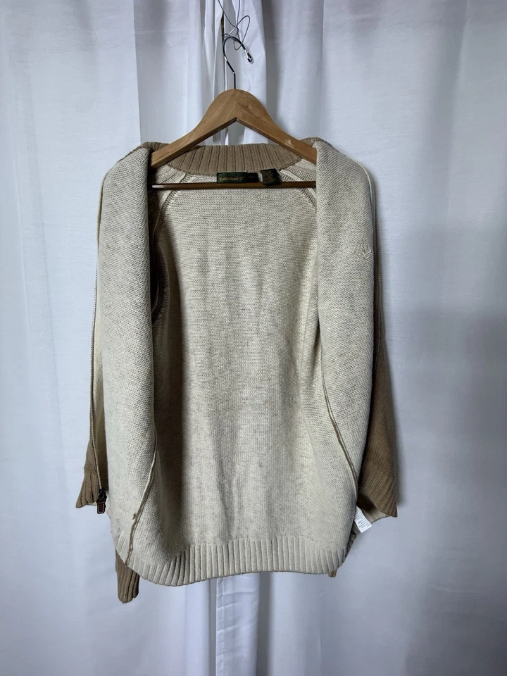 Cárdigan Timberland Para Hombres Bronceado Cremallera Completa Lana Simulación Grande Y2K Professor Foto 3 de 4