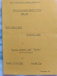 1976/7 Rare South London Boys v Islington Boys English Schools Trophy Final.