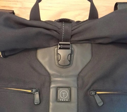 Tumi Tech Messenger Bag | Black Nylon Laptop Work Bag Roll top. Roomy!